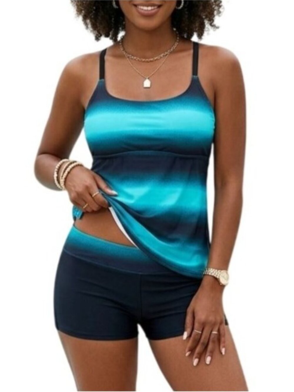 Dokotoo Size Medium Tankini Swim Set Two-Piece Criss-Cross Back Design Boyshorts